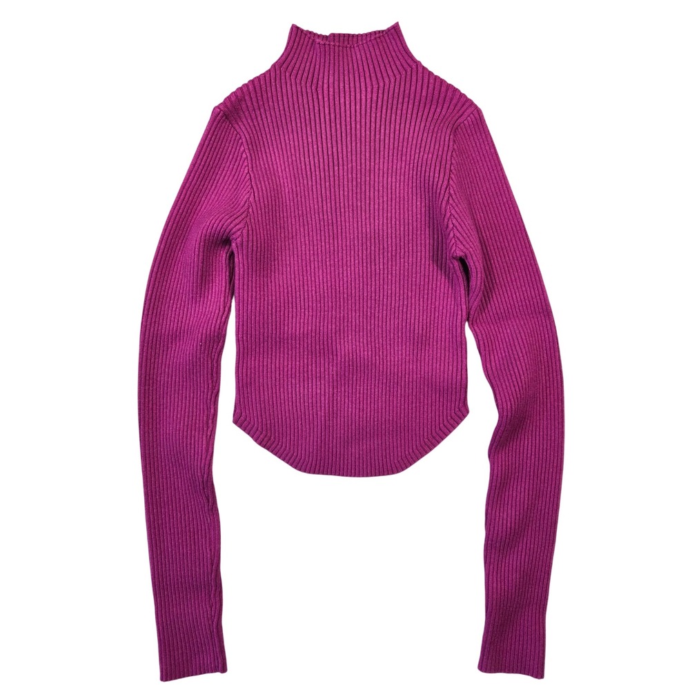 Mable Magenta Ribbed Mock Neck Curved Hem Long Sleeve Sweater Small Preppy Layer